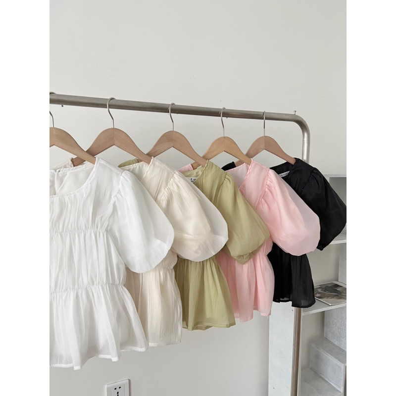 [NEW]ÁO VOAN TƠ DÁNG PEPLUM LI NHĂN TAY BỒNG”LEIKA TOP” xinh xắn