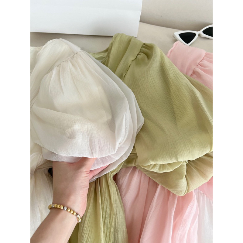 [NEW]ÁO VOAN TƠ DÁNG PEPLUM LI NHĂN TAY BỒNG”LEIKA TOP” xinh xắn