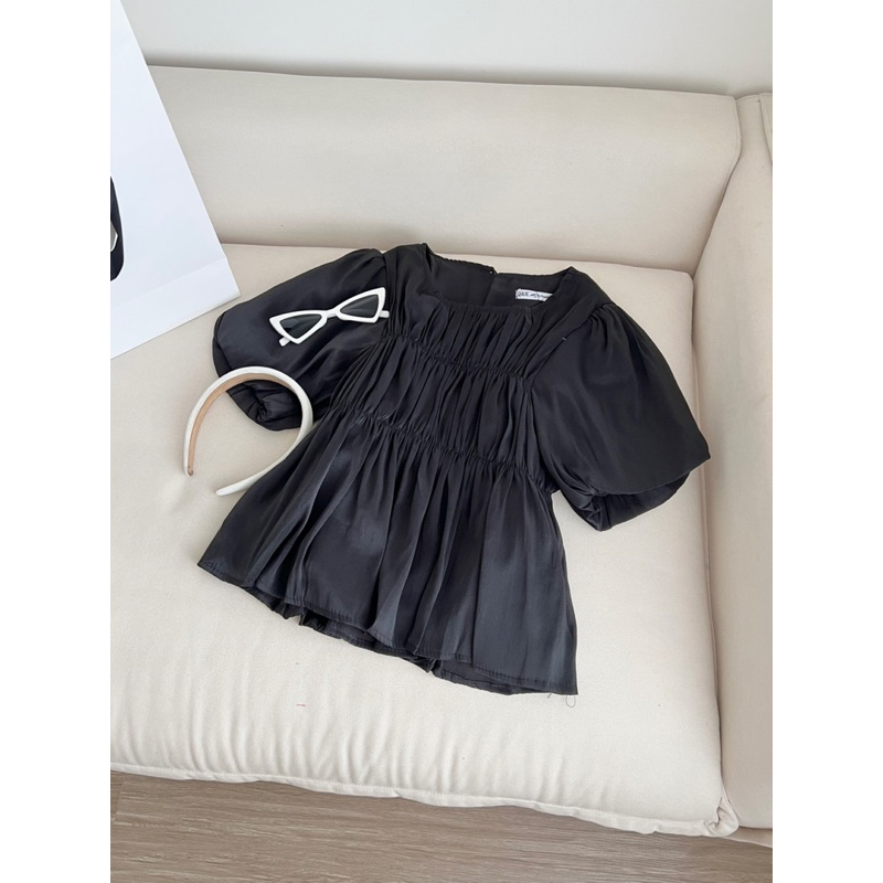 [NEW]ÁO VOAN TƠ DÁNG PEPLUM LI NHĂN TAY BỒNG”LEIKA TOP” xinh xắn