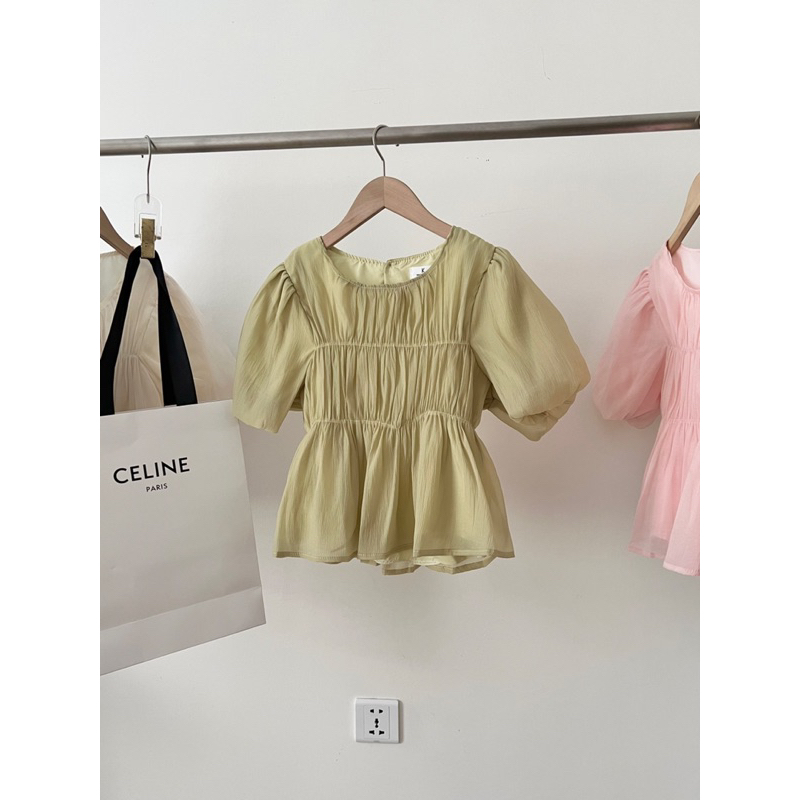 [NEW]ÁO VOAN TƠ DÁNG PEPLUM LI NHĂN TAY BỒNG”LEIKA TOP” xinh xắn