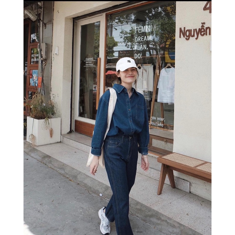 Áo sơ mi denim chất đẹp nhập Qc- Áo sơ mi tay dài vải denim shop chụp cận chất
