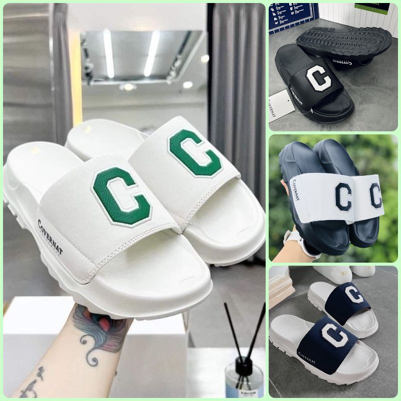 Dép bánh mỳ chữ C thêu_Covernat, Dép Couple quai ngang Unisex, Đế độn 4cm IPI (Không hộp)