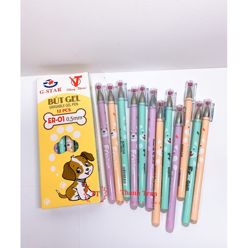 Hộp 12 cây bút gel XOÁ được ER 01 mực xanh/tím