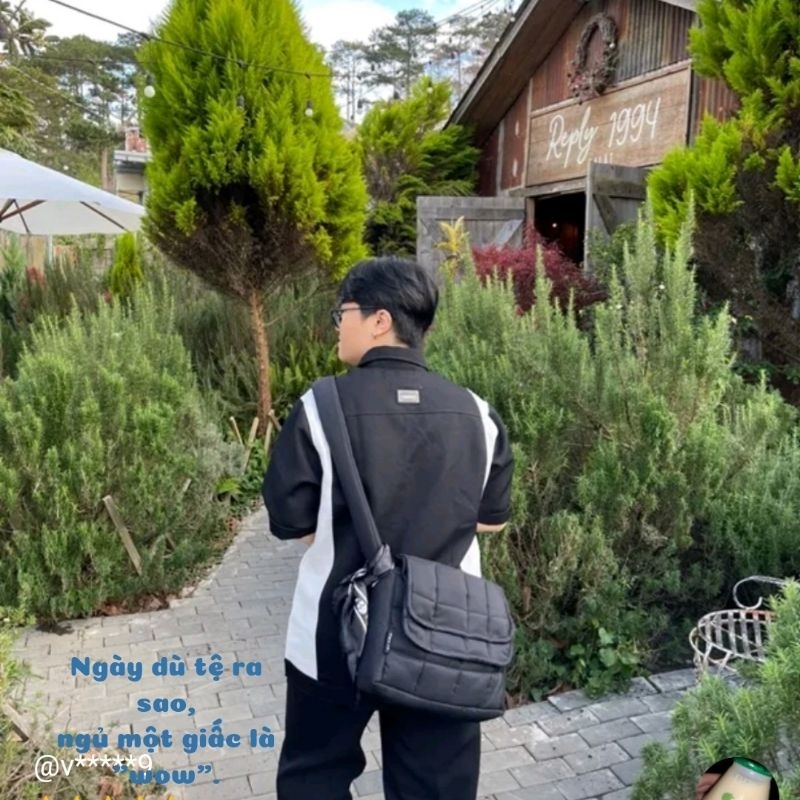 Túi đeo chéo chần bông nam nữ unisex  siêu nhẹ chống nước alsbag HAI NẮP