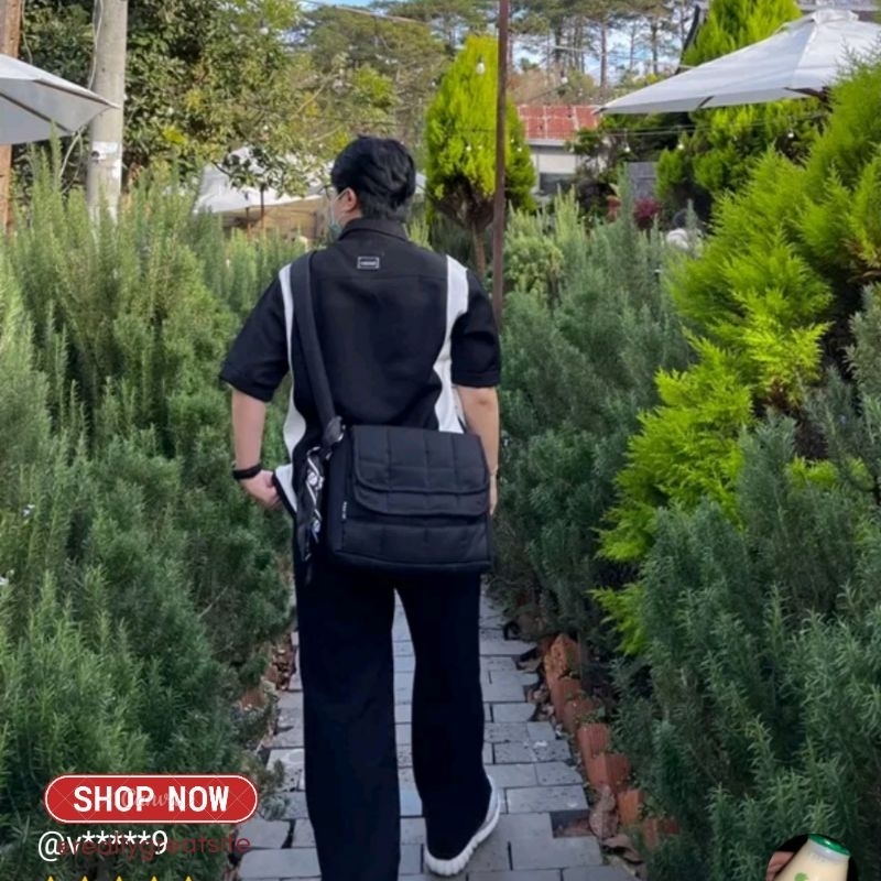 Túi đeo chéo chần bông nam nữ unisex  siêu nhẹ chống nước alsbag HAI NẮP