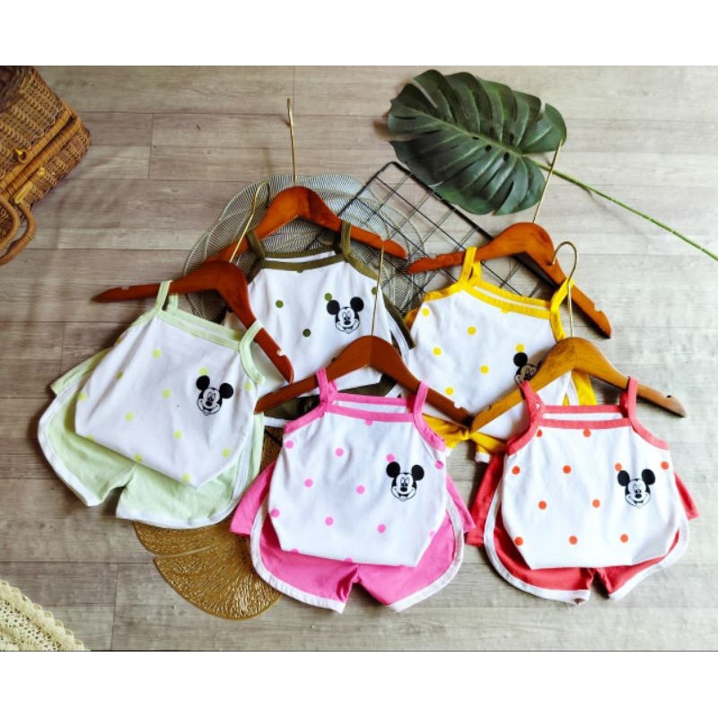 Bộ 2 dây bé gái, vải cotton mềm mịn, thoáng mát, in hình mickey dễ thương