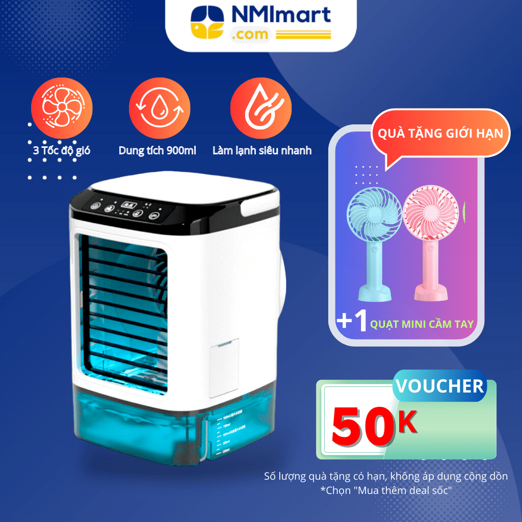 Quạt điều hòa hơi nước, máy lạnh mini để bàn 3 tốc độ gió thổi phun sương kép tiết kiệm điện NMI MART - QDH01