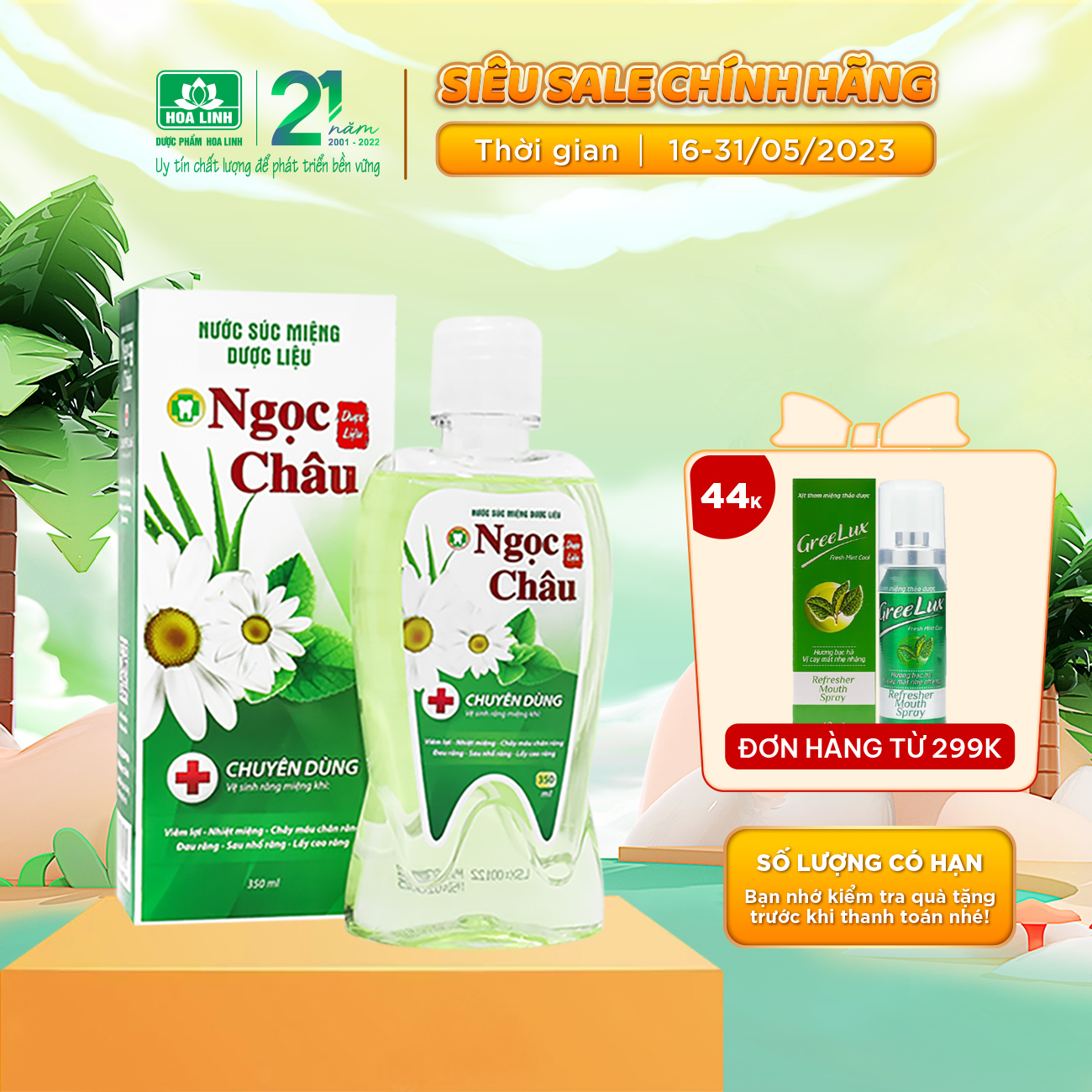 Nước súc miệng dược liệu Ngọc Châu 350ml - Ngăn nhiệt miệng, diệt khuẩn, giữ hơi thở thơm mát