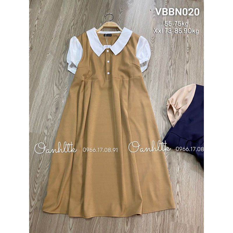 (55-85kg) Đầm bầu công sở - Váy bầu ngắn tay xinh dáng baby doll cổ lá có sẵn tại shop OanhLTK