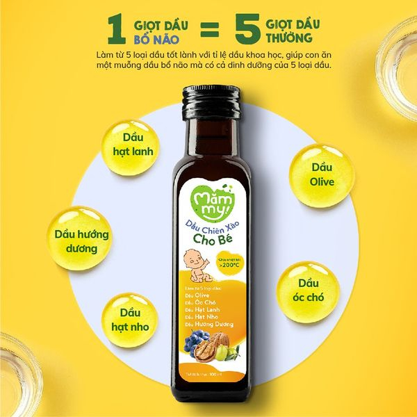 Dầu chiên xào cho bé Mămmy mawmmy  100ml chịu nóng trên 200 độ C, làm từ 5 loại dầu tốt lành