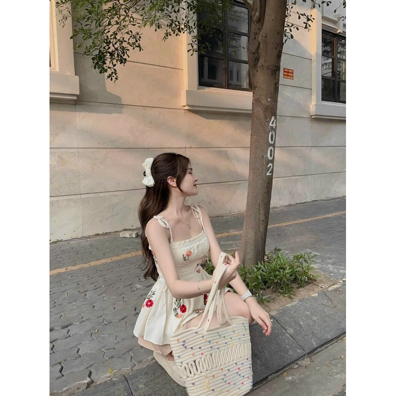 Sét bộ đùi đồ lẻ thời trang nữ mặc đi chơi hè chất lụa 2 dây in hoa chạy moccking sau lưng mix quần đùi for