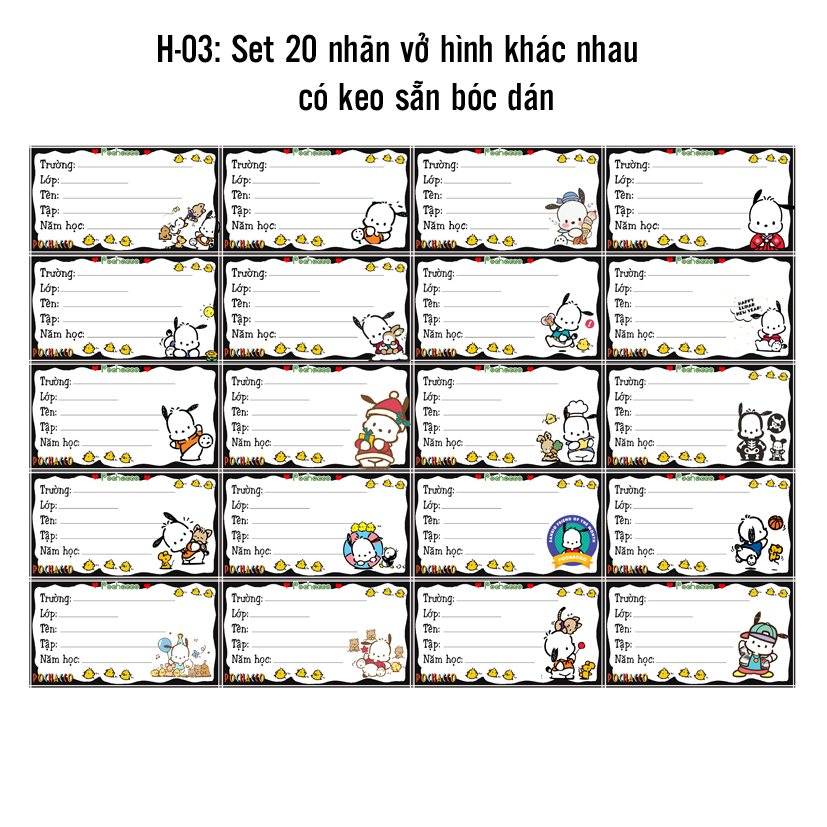 Nhãn vở Pochacco - Nhãn dán Pochacco