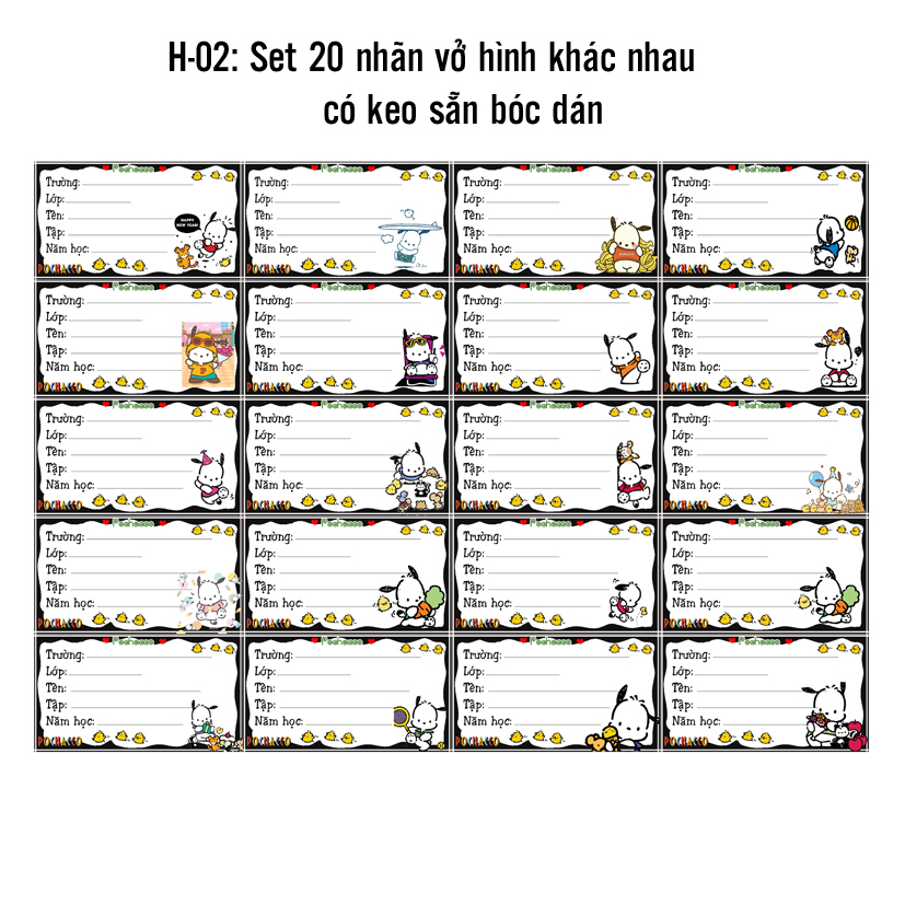 Nhãn vở Pochacco - Nhãn dán Pochacco