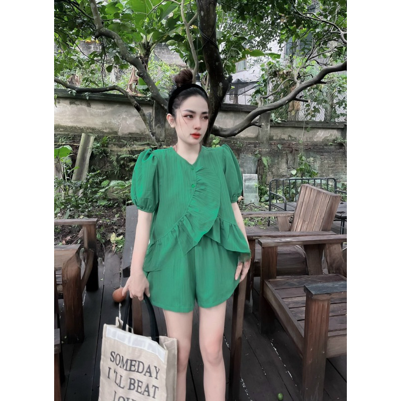 Set đũi áo bèo phối quần ngắn freesize dưới 55kg
