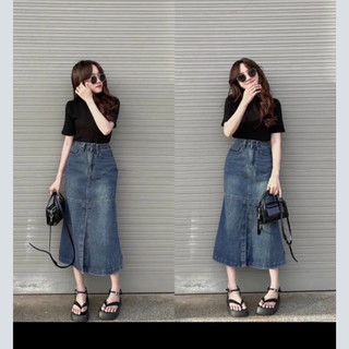 Chân váy bò đuôi cá - chân váy jeans chữ a đuôi cá xẻ trước siêu hot
