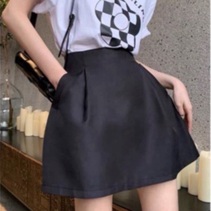 Chân váy dáng A chất Tafta cao cấp có Bigsize, Đầm xòe phồng ngắn lưng cao phối túi thật có lót trong FineFashions