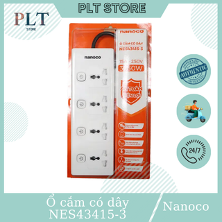 Ổ cắm có dây loại 4 ổ cắm đa năng + 4 công tắc nanoco nes43415-3, nes43415-5