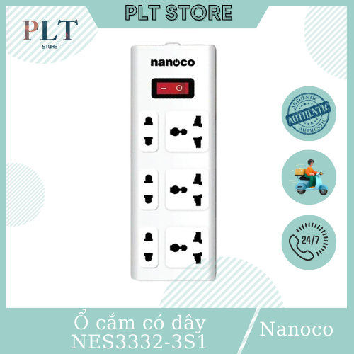 Ổ cắm có dây loại 3 ổ cắm đa năng + 3 ổ cắm 2 chấu + 1 công tắc Nanoco (Panasonic) NES3332-3S1
