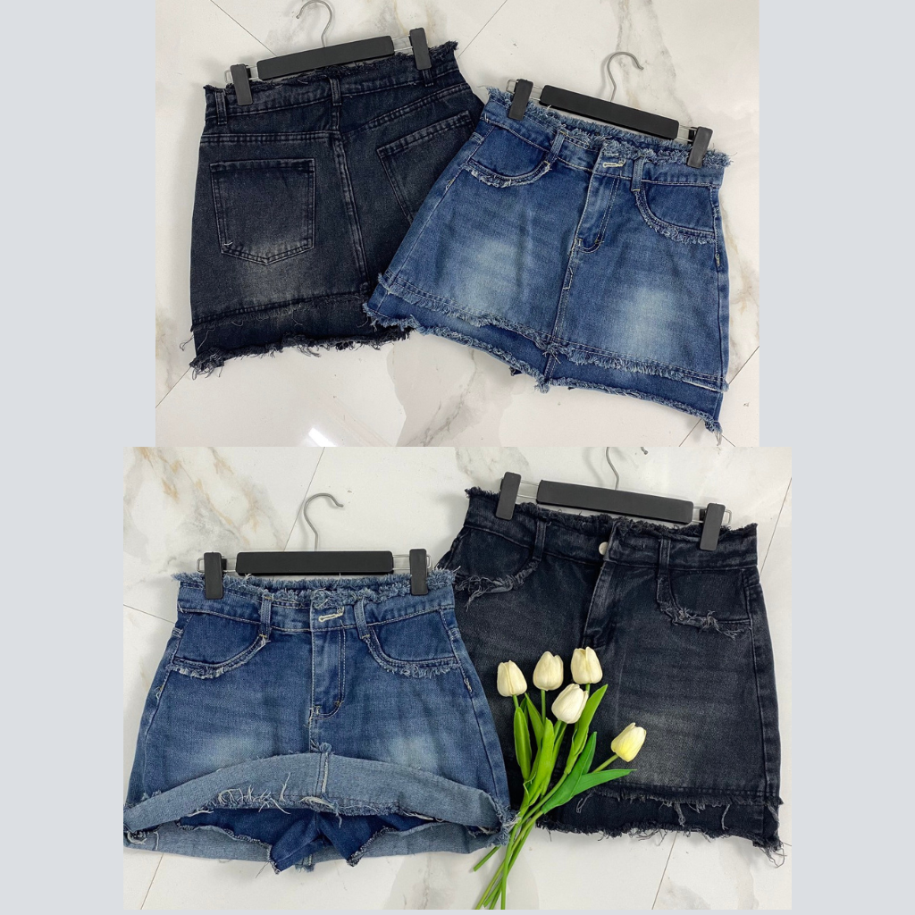 Chân váy jeans tua viền hàng quảng châu loại 1 - váy bò ngắn chữ A