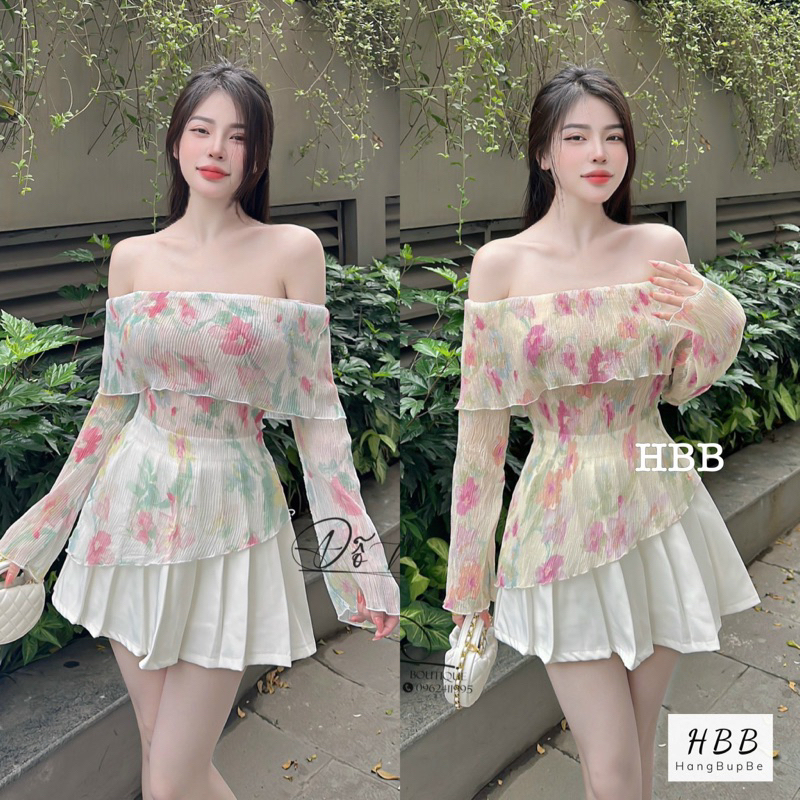 Áo tiểu thư trễ vai hoa đi dạo đi chơi siêu xinh