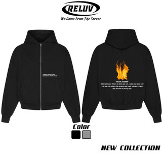  Áo hoodie zip boxy Fire local brand RELUV - Áo khoác nỉ unisex dây kéo form crop nam nữ 2 màu - RELUV.STUDIO 