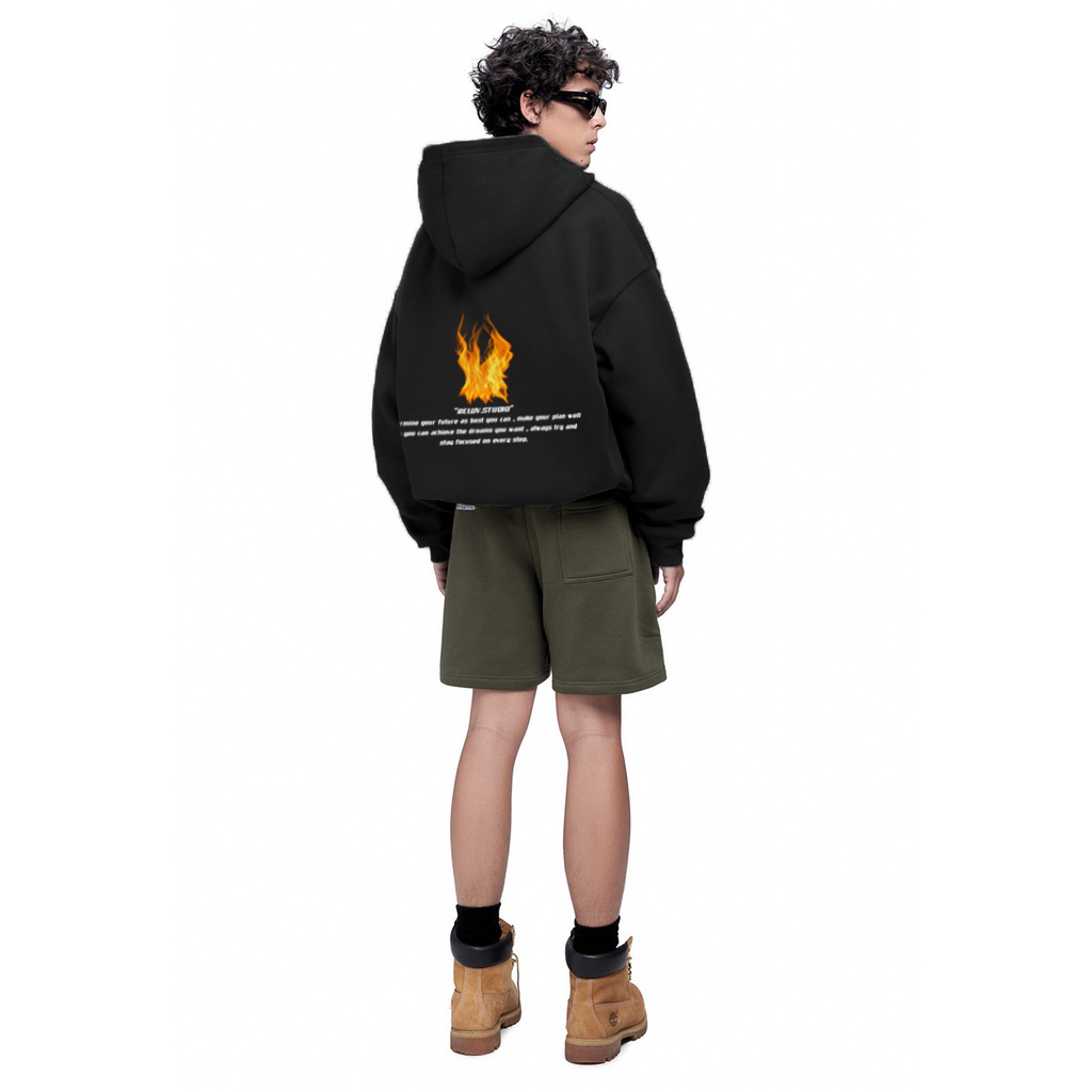 Áo hoodie zip boxy Fire local brand RELUV - Áo khoác nỉ unisex dây kéo form crop nam nữ 2 màu - RELUV.STUDIO