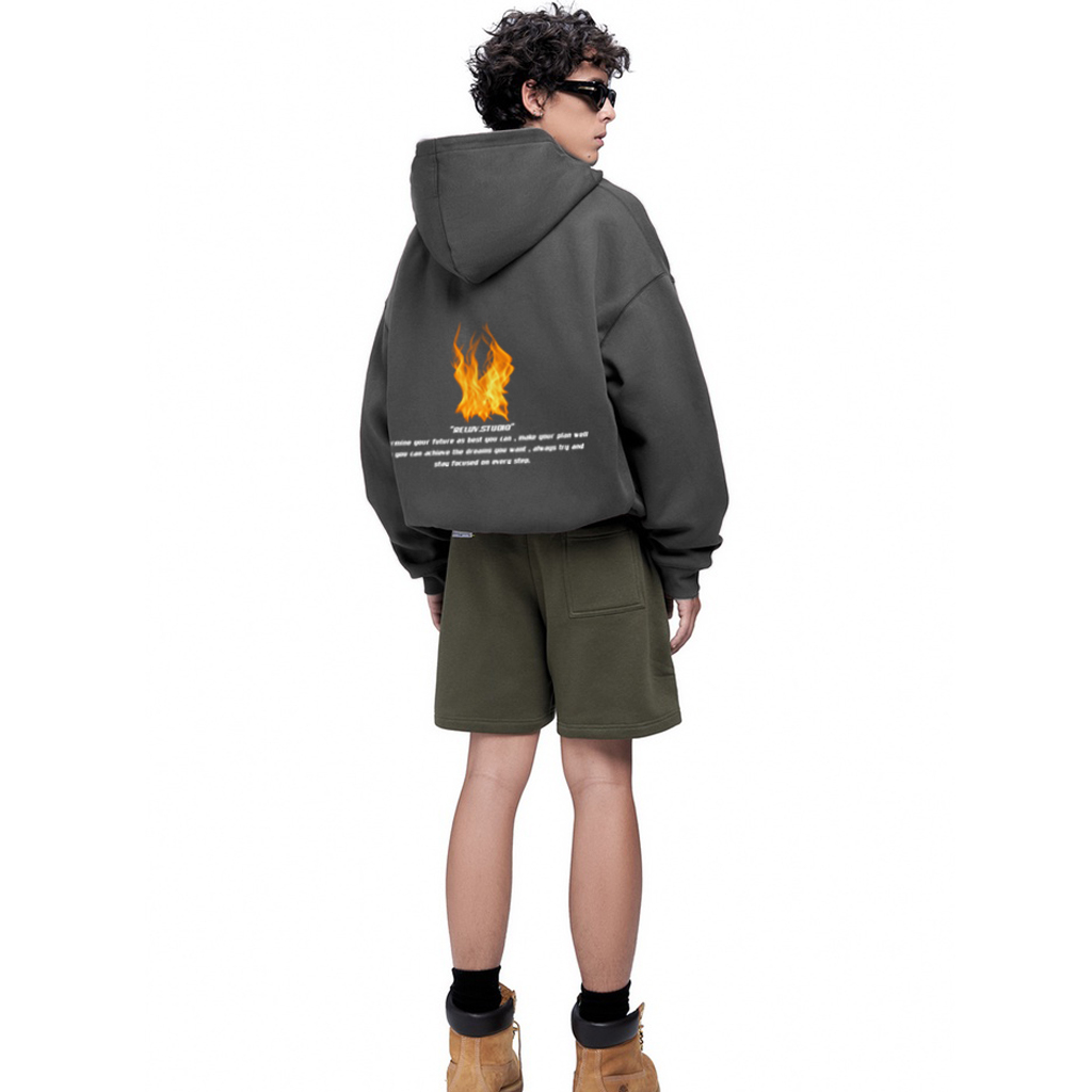 Áo hoodie zip boxy Fire local brand RELUV - Áo khoác nỉ unisex dây kéo form crop nam nữ 2 màu - RELUV.STUDIO