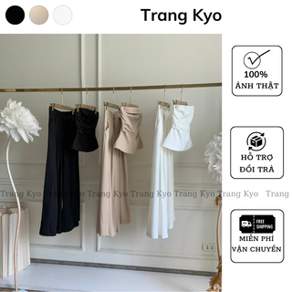 Bộ Set Áo Cúp Ngực Nhún Eo Kết Hợp Quần Ống Suông Trang Kyo Set Cúp Ngực Quần Ống Rộng Vải Twill Hàn SBB2077