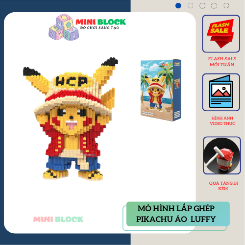 Mô hình lắp ráp Lego Pikachu áo luffy cao 29cm Bộ đồ chơi lắp ghép 3D decor trang trí Pikachu lufy - MUỐI MÔ HÌNH