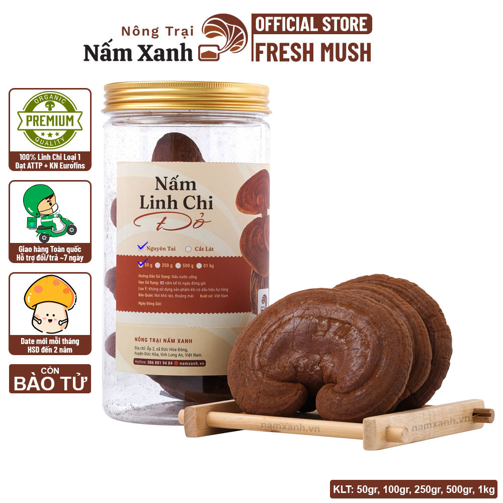 Nấm Linh Chi Đỏ Nguyên Tai Còn Bào Tử 50gr 100gr Bảo Vệ Sức Khỏe Toàn Diện - Nông Trại Nấm Xanh