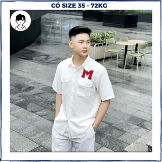 Áo sơ mi nam tay ngắn phối in chữ ICON form ôm dáng chuẩn chất vải lụa thoáng mát
