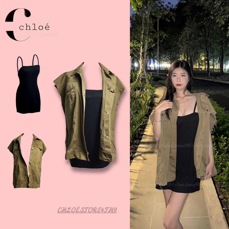 Set áo khoác gile jeans kèm đầm hai dây body [ HÌNH ĐỘC QUYỀN CỦA CHLOÉ.STORE4TH9 ]