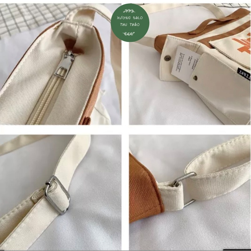 Túi đeo chéo Tote Vải canvas lucky nam nữ unisex Đi Học đi chơi Đựng Sách A4, laptop 14inch xuongbalothuthao