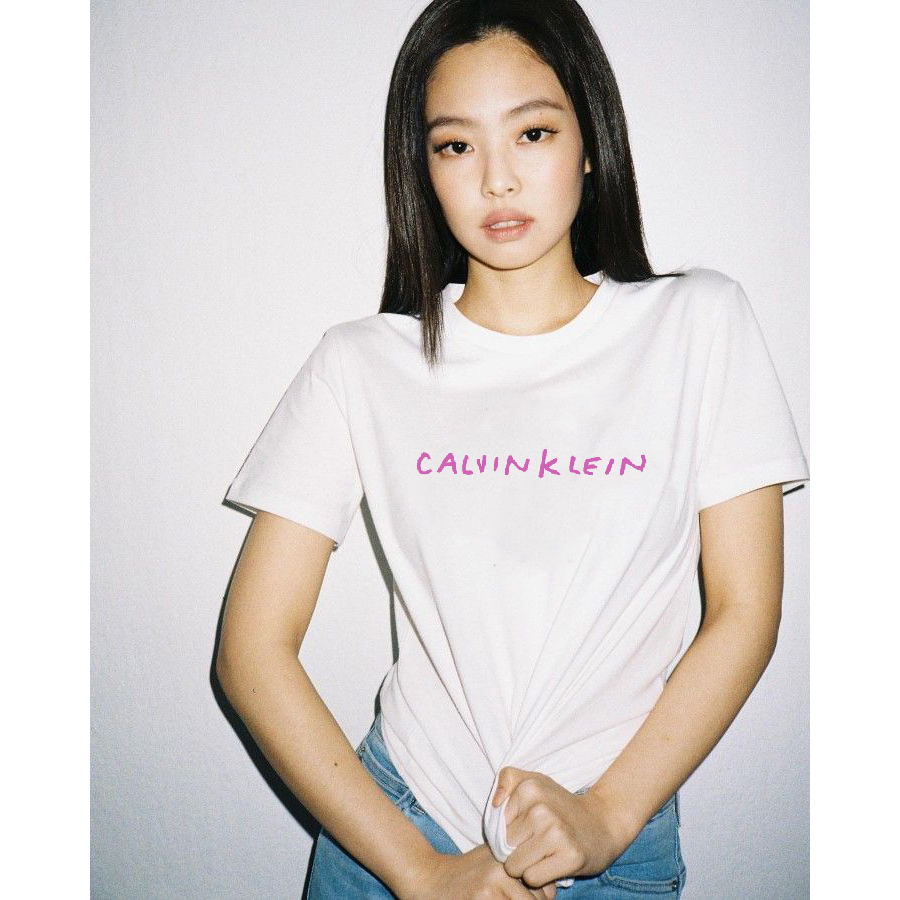 Áo thun tay lỡ unisex nam nữ trơn JENNIE LOGO CK 2023 cotton form rộng oversize