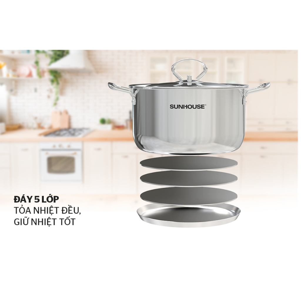 BỘ NỒI CHẢO INOX 5 ĐÁY SUNHOUSE SHG995 CHÍNH HÃNG