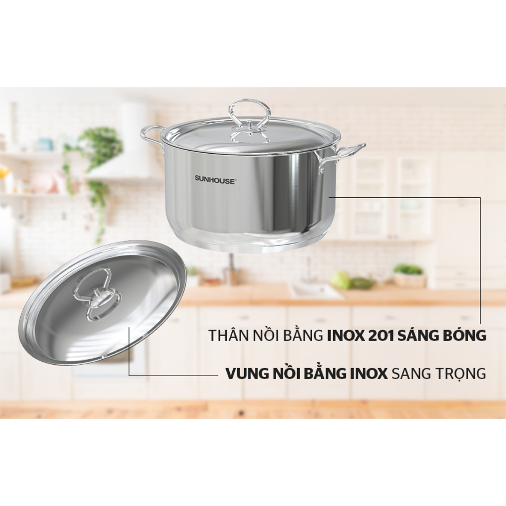 BỘ NỒI CHẢO INOX 5 ĐÁY SUNHOUSE SHG995 CHÍNH HÃNG