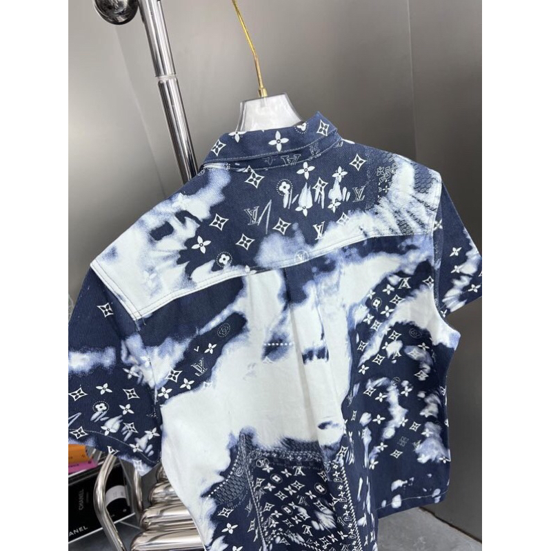 ⚡️[Hight Quality] Hàng Có Sẵn!! Áo Sơ Mi Denim Luon Vuituoi Họa Tiết Camo Monogram Bandana Blue - Hàng Loại 1 Cao Cấp