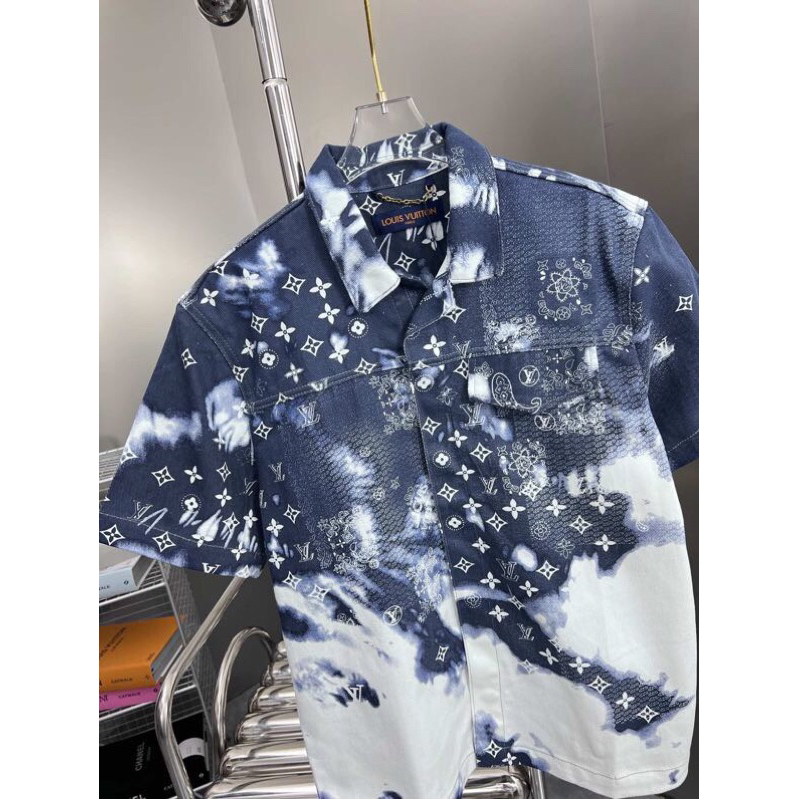 ⚡️[Hight Quality] Hàng Có Sẵn!! Áo Sơ Mi Denim Luon Vuituoi Họa Tiết Camo Monogram Bandana Blue - Hàng Loại 1 Cao Cấp