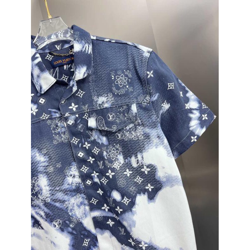 ⚡️[Hight Quality] Hàng Có Sẵn!! Áo Sơ Mi Denim Luon Vuituoi Họa Tiết Camo Monogram Bandana Blue - Hàng Loại 1 Cao Cấp