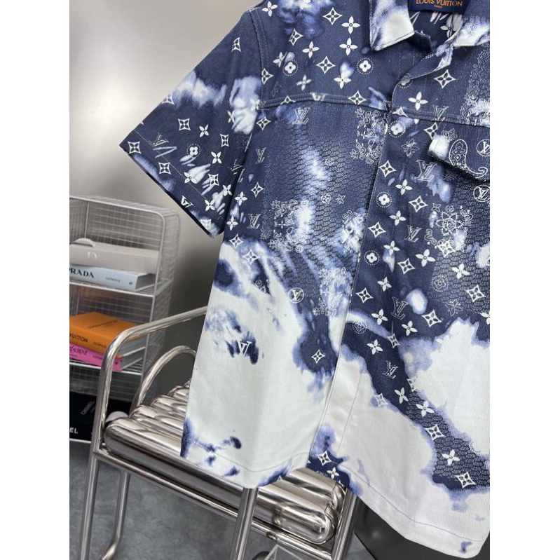 ⚡️[Hight Quality] Hàng Có Sẵn!! Áo Sơ Mi Denim Luon Vuituoi Họa Tiết Camo Monogram Bandana Blue - Hàng Loại 1 Cao Cấp