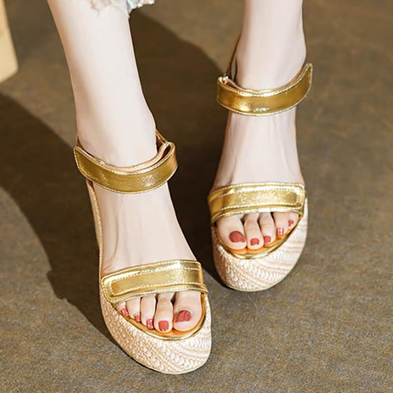 ORDER 🍈 Giày quai ngang da trơn sequin dán gót trụ đế dầy 12cm 34-39