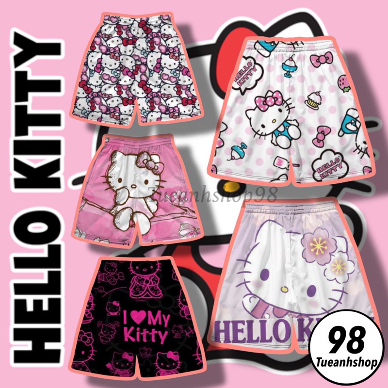  Quần Mèo Hello Kitty Short Lững Cartoon Quần Đùi Thun Cotton Hoạt Hình Nam Nữ Unisex Quần Mặc Nhà Nhóm Đi Biển