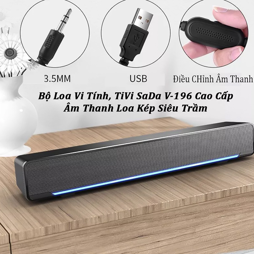 Loa Vi Tính Vinetteam SADA V-196 Siêu Trầm Có Dải Đèn Led Cao Cấp Thích Hợp Với Tivi Laptop Điện Thoại -DC4890