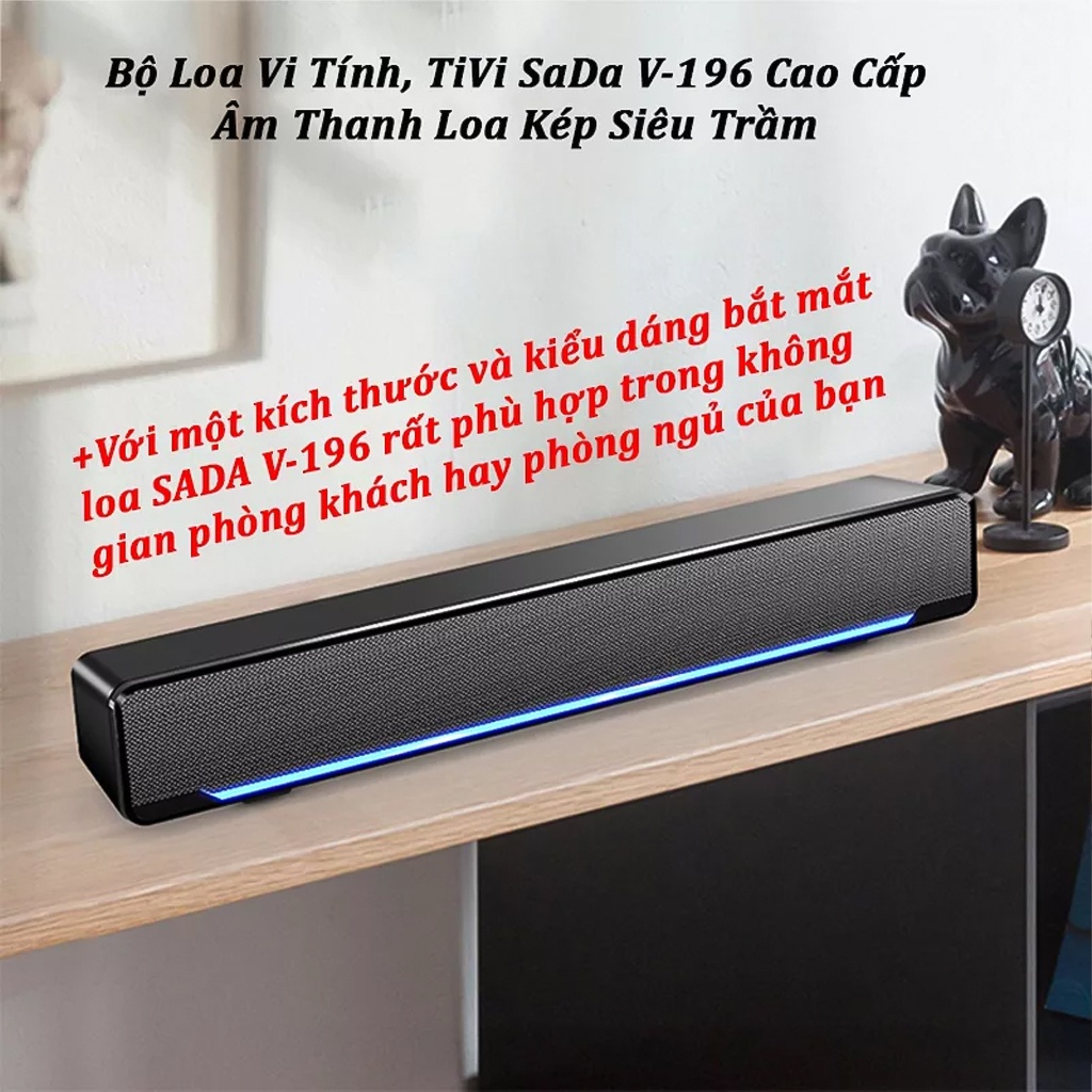 Loa Vi Tính Vinetteam SADA V-196 Siêu Trầm Có Dải Đèn Led Cao Cấp Thích Hợp Với Tivi Laptop Điện Thoại -DC4890