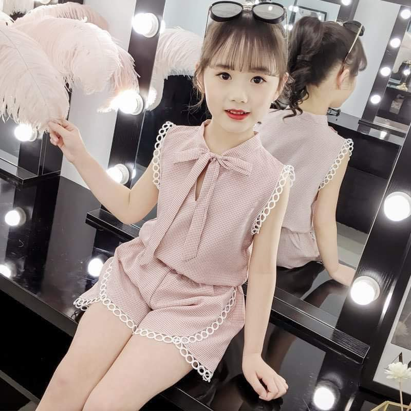 Bộ quần áo trẻ em, đồ bộ bé gái sát nách viền ren size 10-42kg
