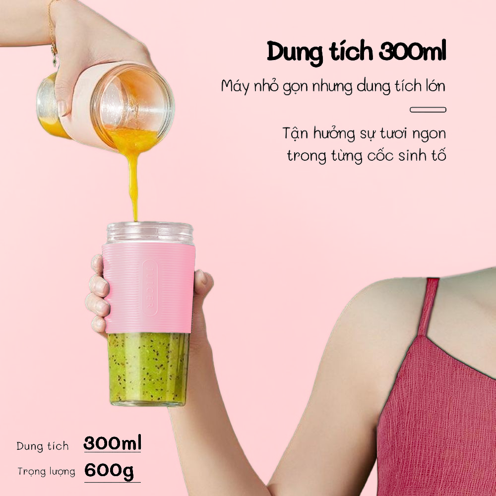 Máy xay sinh tố mini cầm tay đa năng cốc thủy tinh 4 lưỡi và 6 lưỡi chính hãng Kipor Juicer 300ml bảo hành 12th.