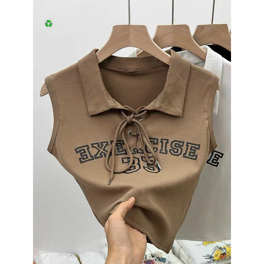 Áo kiểu cổ bẻ sát nách đan dây cổ in chữ số 33 kiểu dáng croptop xinh , chất thun bozip dày dặn