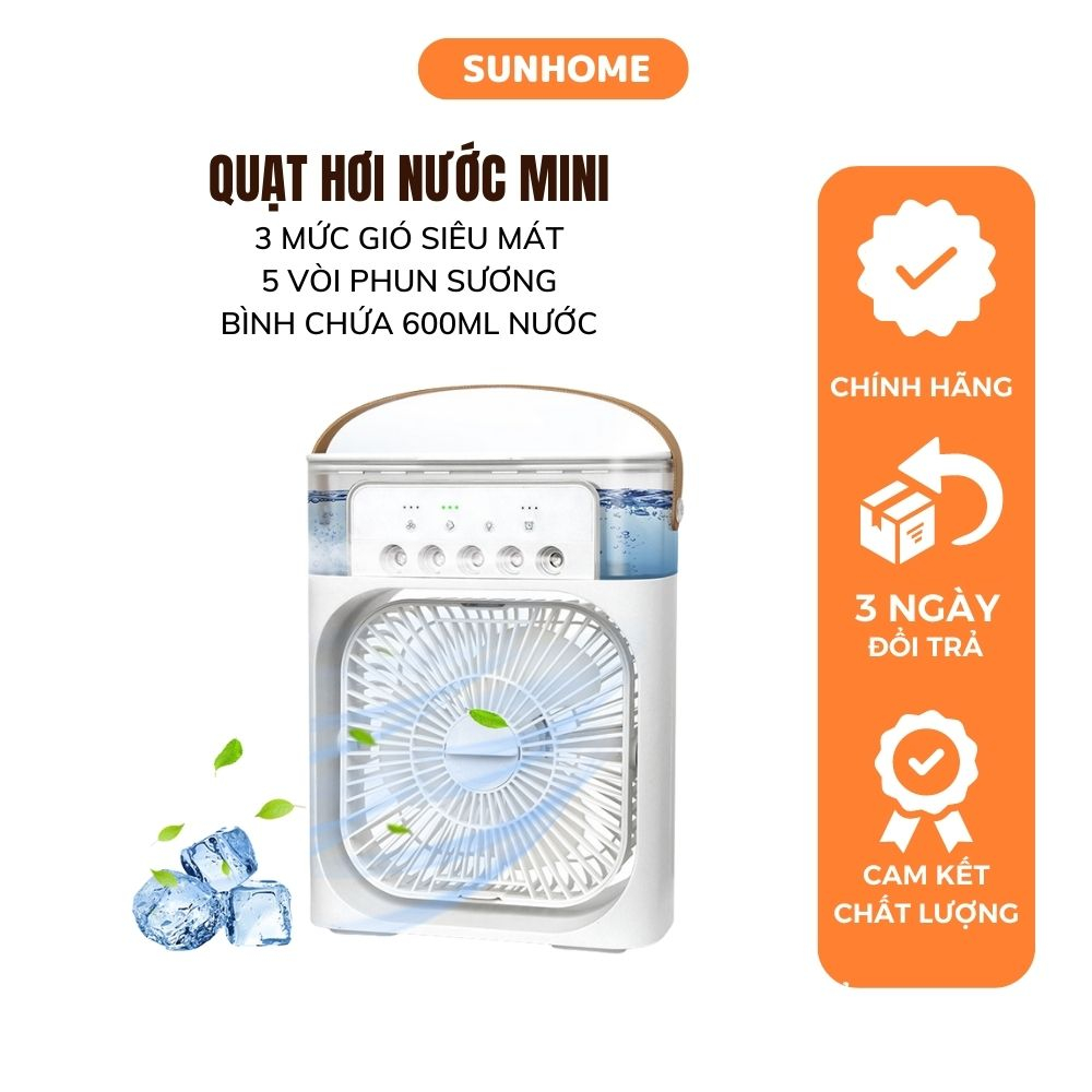 Quạt Điều Hòa Để Bàn, Quạt Phun Sương Hơi Nước Mini Để Bàn 3 Chế Độ Tích Hợp Led, Chế Độ Hẹn Giờ 600ML
