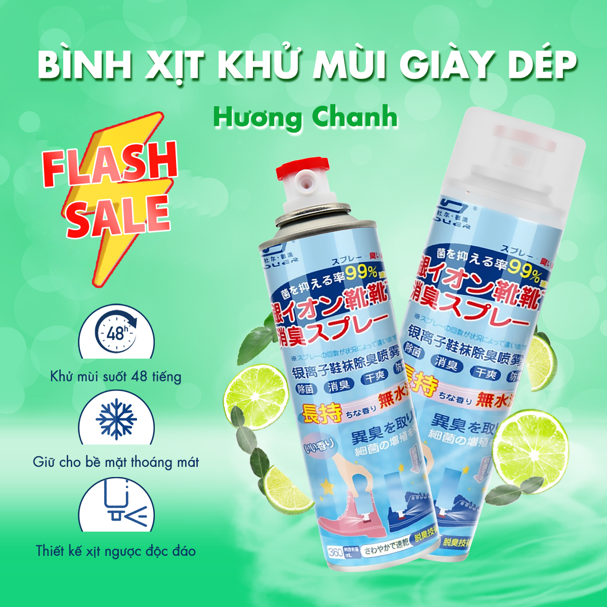 Bình xịt khử mùi hôi giày dép cho nam và nữ Nano Bạc Ag+ Shoes 2h 1 lọ 260ml.