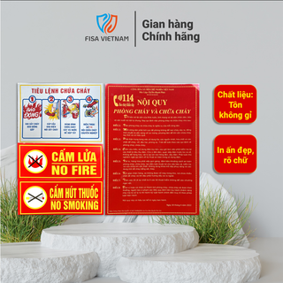 Bộ 4 tấm Nội Quy Tiêu Lệnh, Cấm Lửa, Cấm Thuốc PCCC -  Chất liệu TÔN siêu bền